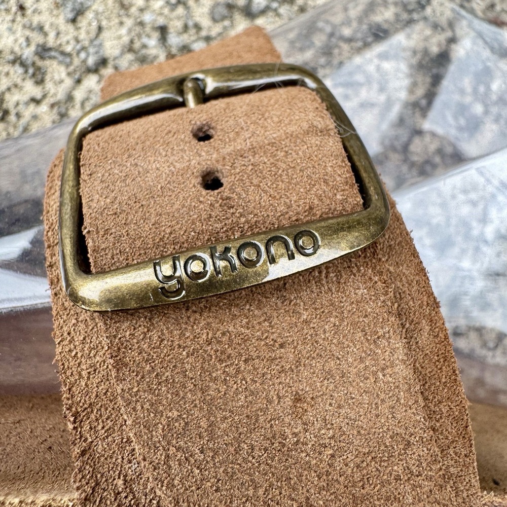 Yokono‎ Women's Sz 8 Brown Tan Leather Two Strap Slide On Sandal Made In Spain - Picture 11 of 15
